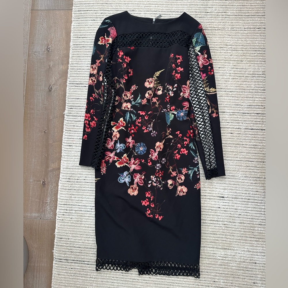 Antonio Melani Knee Length Black Floral Dress